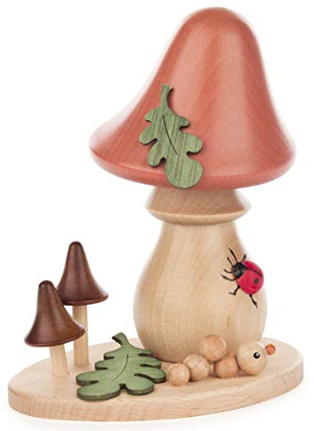 Kuhnert Rauchpilz Sandhäubling - Räucherfigur als Pilz - ca. 14 cm - in Naturfarben - handgefertigt – Original Holzkunst aus dem Erzgebirge - Made in Germany
