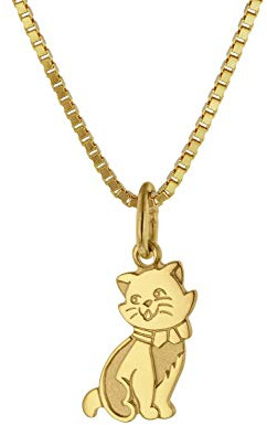 trendor Anhänger Katze Gold 333 (8 Karat) + goldplattierte Silberkette | liebevoller Halsschmuck für Damen, zauberhafte Geschenkidee für modische Frauen,