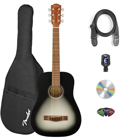 Fender FA-15 3/4-Scale Kids Steel String Acoustic Guitar - Moonlight Burst Bundle with Gig Bag, Tuner, Strap, Picks, and Austin Bazaar Instructional DVD