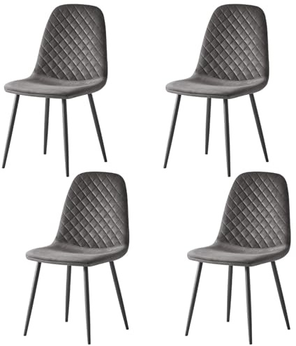 AINPECCA Set of 4 Velvet Dining Chairs Fabric Upholstered seat with Metal Legs Dressing Lounge Home (4, Gray)
