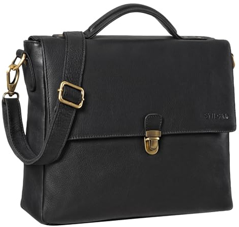 STILORD Chase Ledertasche Aktentasche Vintage Umhängetasche Business Tasche für DIN A4 Dokumente Klassische Bürotasche Trolley aufsteckbar aus echtem Leder Farbe:schwarz