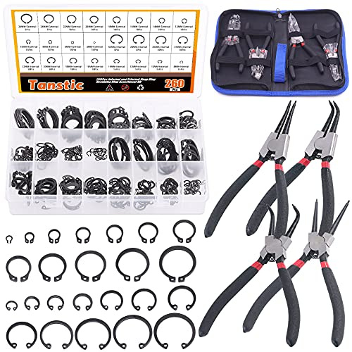 Tanstic 264-teiliges Sprengringzangen-Set mit 4 Stück 17,8 cm internen/externen Sprengringzangen und 260 Stück internen/externen Sprengringhaltering-Sortiment-Set