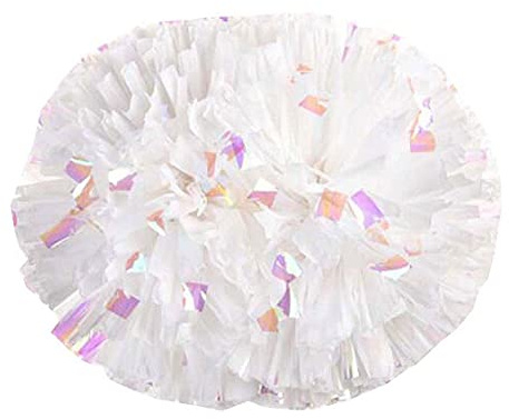 Fendawn Strive 2 Stück Metallfolie & Baton Handle Cheerleader Pompoms Cheerleading Pom Poms Weiß (15,5)