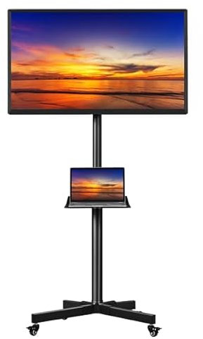 Yaheetech Support TV roulettes Chariot TV Meuble Télé sur Pied pour Téléviseurs Plasma/LCD/LED de 23 à 60 avec Étagère，Mobile TV Pivotant et Réglable en Hauteur, jusqu'à 25 KG, Max VESA 400x400 mm
