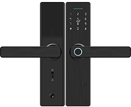 Fingerprint Smart Lock, Electronic Door Lock, Touchscreen Smart Anti-Theft Door Lock, Fingerprint Keypad Card with Password | IC Card | Smart Door Lock with Mechanical Key (Black)