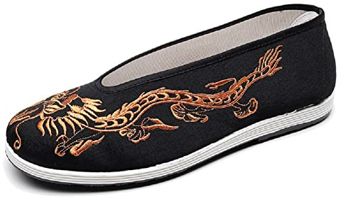 Lazutom Zapatos de artes marciales unisex chinos tradicionales Kung Fu zapatos viejos zapatos de tela de Beijing, negro/dorado, 36 2/3 EU