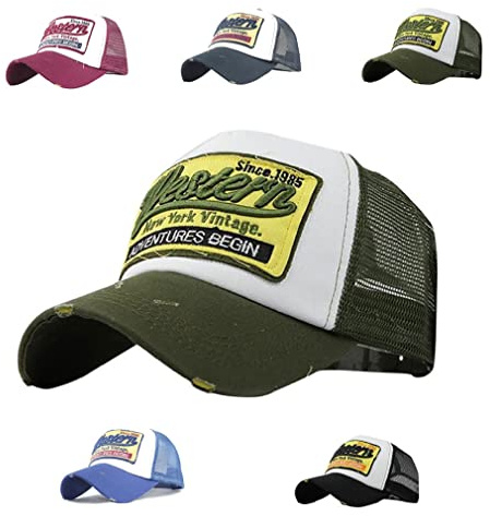 CheChury Trucker Mesh Hüte Baseball Cap Western Mode Sommer Kappe Vintage Basecap Distressed Snapback Hüte Baseballmütze Used Look Retro Mütze