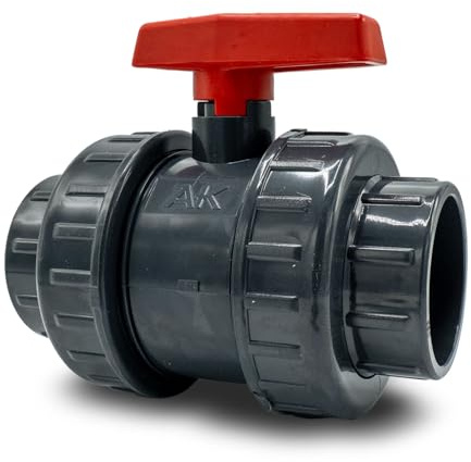 Válvula de bola de PVC I 63mm I 2 pulgadas I tipo AK I para tomas de cola y accesorios I válvula de cierre de 2 vías I conector de tuberías de PVC I construcción de piscinas y estanques I bm002