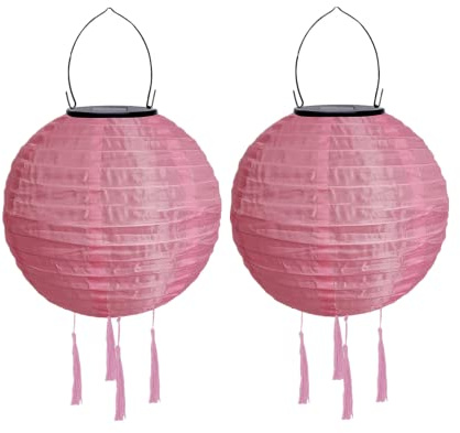 Yeehliny Lampions Außen Wetterfest Solar Laterne Solarlampen Lampenschrimp Außenlaternen 20cm LED Laterne Wasserdicht Nylon Hängende Gartenlaterne Solar Lampion Solarbeleuchtung (2PCS/Rosa)
