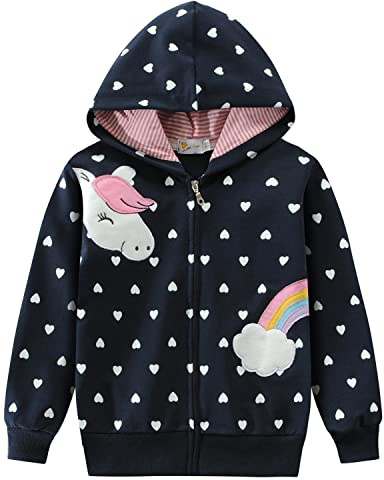 EULLA Sweat à capuche zippé pour enfants et filles - Veste à capuche - Manches longues - Coton - Licorne - Pull à capuche avec fermeture éclair - 92 98 104 110 116 122