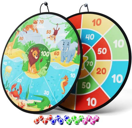 XXL Dartscheibe Kinder aus Klett, Doppelseitig, 73cm Durchmesser, Wurfspiel für Kinder inkl.16 Bällen, Outdoor Spiele für Kinder, speziell designt für Kinder, mitbringsel Kinder, Mookrook
