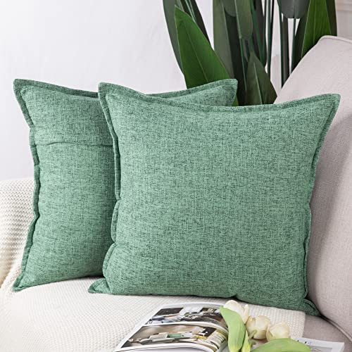 Madizz 2er Set Polyester- Leinen Kissenbezügen Weiche dekorative Kissenbezüge für Sofa Schlafzimmer Kissenhülle Grün 60x60 cm Quadrat