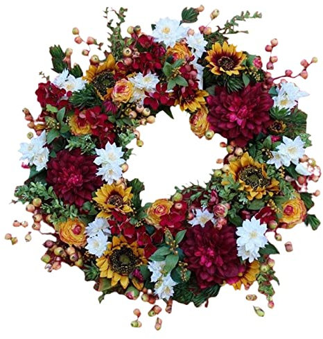 OFUNGO Guirnalda de Flores Artificiales for Plantas, Corona for Puerta, 40 cm de Flor de peonía Artificial for Puerta Delantera for decoración de Fiesta de Boda en casa de Granja de Primavera