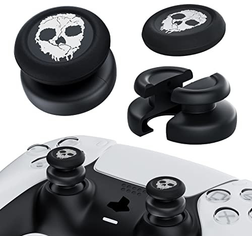 PlayRealm NO Falling Off Thumbstick Extender & Silicone Grip Cover 2 Sets for PS5 & PS4 Controller (Ghost White)