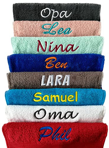 Schnoschi Handtuch mit Namen oder Wunschtext Bestickt, personalisiertes Duschtuch, individuelles Badetuch, Saunatuch oder Gästehandtuch mit Initialen, 100% Baumwolle, 70 x 140 cm braun