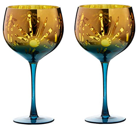 ARTLAND - Copas de balón Fiesta - Coloridas y eclécticas - Juego de copas para combinados - Cristalería hecha a mano - Juego de 2