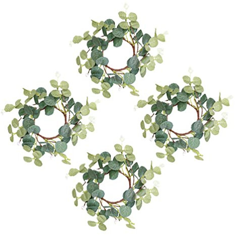 Alipis 4 Stück Eukalyptus-Kranz Weihnachtskränze Tischkranz Kleiner Kranz Rustikale Kerzenhalter Osterkranz Kerzenkränze Aus Eukalyptus Säule Frühling Und Sommer Eisendraht Traube