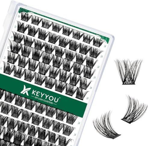 Wimpernbüschel 96pcs Einzelwimpern C Curl 14mm Wimpernbüschel KEYYOU Volume Wispy Lash Extension Soft&Comfortable Easy DIY at Home(Y01,C-14mm)