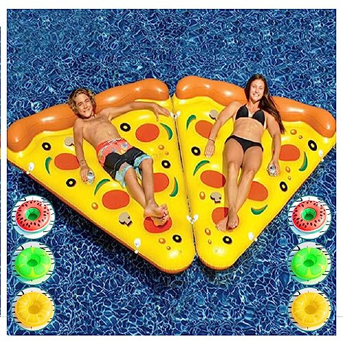 JUNZAI Pool HäNgematte, Pizza Pool HäNgematte Erwachsene, Mit 3/6 GeträNkehaltern HäNgematte Pool FüR Kinder Und Erwachsene,2PCS