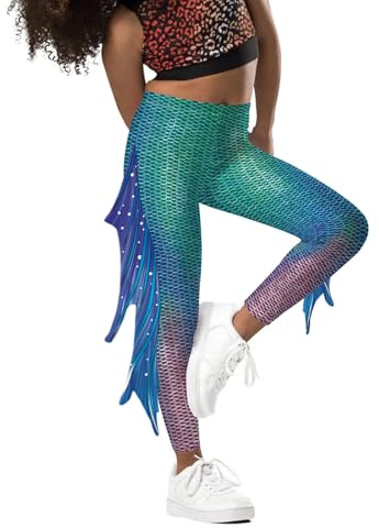 Mermaid Leggings for Girls Fish Scale Printing Yoga Pants Halloween Costume Tights Mermaid Birthday Outfit