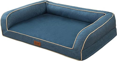 EMME Hundebett Kleine Hunde, 68.6x50.8x17.8cm, Orthopädisches Hundebett Wasserdicht, Deluxe Hundesofa Mit Eierschaum Matratze und abnehmbarem, Waschbarem Bezug Hundekorb Alle Jahreszeiten, Linien Blau