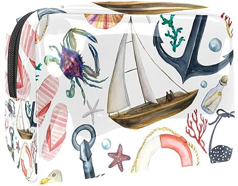 Anchor Lifebuoy Jackdaw Bird Boat Cosmetic Bag for Women, Travel Toiletries Bags Large PVC Makeup Handy Pouch Organiser with Zipper