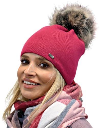 Alur Mütze Damen Beanie Wintermütze Strickmütze mit Bommel - Warme Elastisch Elegant Winter Mütze EKO Bommelmütze - Weiches Garn Stilvoll Universell Warm