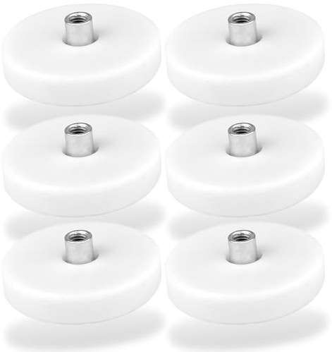 Neodym Magnete Gummiert D 34mm Rund Mit M4 Innengewinde 12KG Stark Zugkraft Topfmagnet Scheibe Mit Gewinde Buchse Innen Bohrung Weiß [6 Stück]