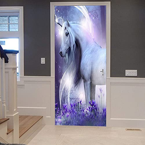 Türfolie Selbstklebend Einhorn Tier Pferd 90 X 200 Cm Türaufkleber Türtapete Selbstklebende 3D Wohnzimmer Schlafzimmer Wasserdicht Fototapete Türfolie Poster Tapete - Türwandaufkleber