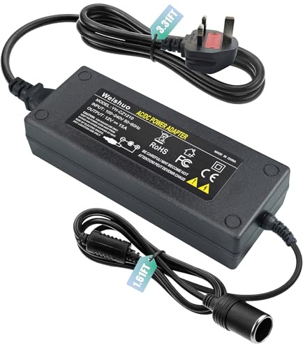 220V to 12V Adapter 15A 180W - UK 3-Pin Plug AC to DC Car Power Converter, Cigarette Lighter Socket for Vehicle Refrigerator, Tire Inflator, Automotive Vacuum & Road Trip/Home Use