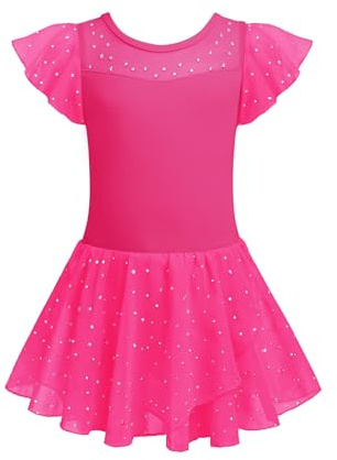 Zaclotre Girls Ballet Leotards Ruffle Sleeve Sparkle Dance Leotard Toddler Ballerina Dress Outfits Hot Pink