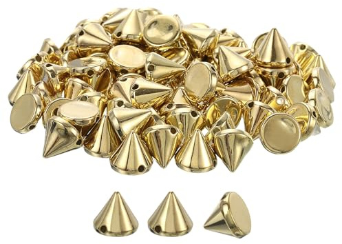 QUARKZMAN 100 Piezas Tachuelas Cónicas de Acrílico 10x12mm con Parte Trasera Plana para Coser o Pegar Perlas de Tachuelas Punk para Prendas de Vestir Zapatos Bolsos Tonos Dorados