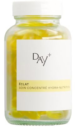 DAY+ | Soin Concentré Hydra-Nutrition | Complément alimentaire Éclat | Répare & Apaise les peaux sensibles, Repulpe la peau | 3 huiles : Chia, Onagre, Bourrache | 90 capsules Vegan