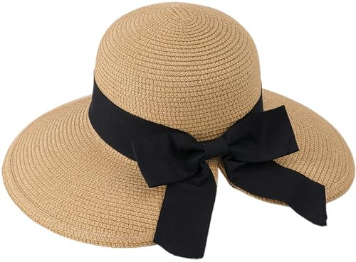 Wedhapy Strohhüte für Damen Strandhüte für Damen UPF 50+ Sommer Strand Strohhüte Faltbare Sonnenhüte mit Schleife atmungsaktiver Hut mit breiter Krempe für Damen