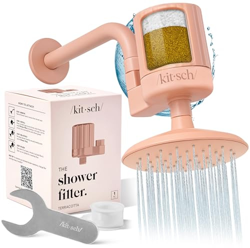 Kitsch Shower Head Filter for Hard Water - Water Softerner for Shower, Hardwater Filter for Showerhead, Improves Hair,Nails & Skin, Removes Chlorine, Heavy Metals & Other Harmful Substance -Terracotta