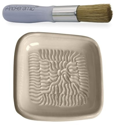 ANCKERAMIC® Ceramico Original Finlandia - Juego de rallador de cerámica y pinceles para hornear - rallador de ajos de cerámica, rallador de jengibre y pincel de cerdas naturales, hecho a mano (color