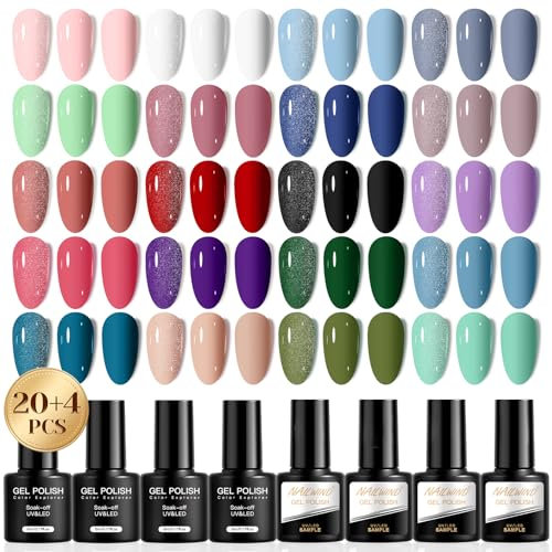 NAILWIND Smalto Semipermanente, 24 Pezzi Rosa Bianco Blu Verde Rosso Viola Colori Smalti Semipermanenti per Unghie Soak Off UV/LED Mini Smalto Semipermanente Unghie Nail Art Manicure