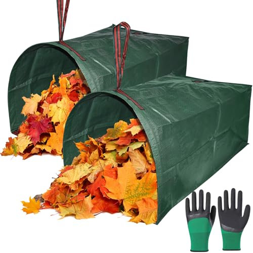 YTACREA Sacchi Giardinaggio, 2X270L Sacchi per Erba Tagliata Grande a Forma di Paletta, Sacco Erba Giardino Pieghevole e Autoportanti, Raccogli Foglie, Robusto, Incluso 1 Paio di Guanti da Giardino
