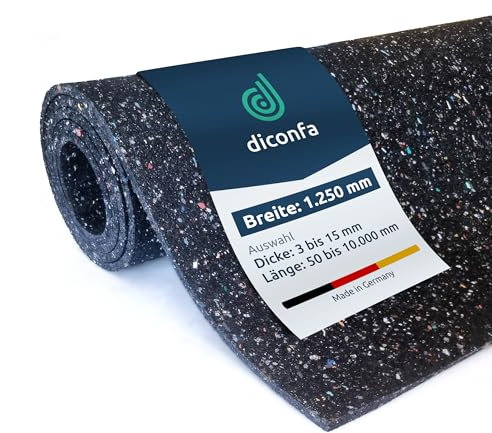 diconfa Bautenschutzmatte BREITE 1250mm 125cm 1,25m- WÄHLBAR - Dicke: 3mm bis 20mm - LÄNGE: 0,05m bis 10m - Auswahl: 0,6m 60cm lang, 8mm stark - Gummimatte Meterware Gummigranulat Gummiregenerat