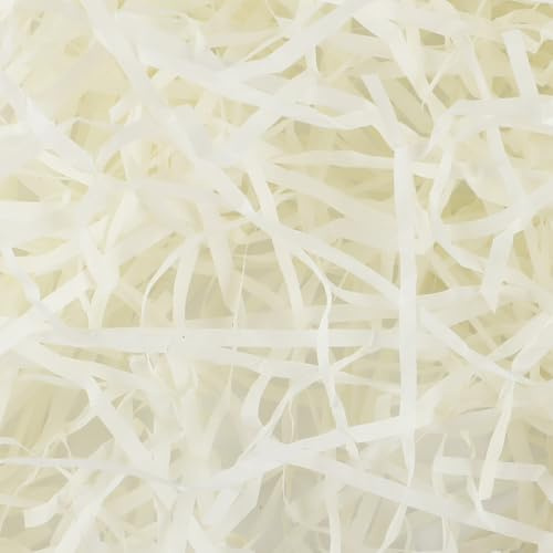 BoxSkivra Papel triturado para cestas de regalo, cesta de 4 onzas, para relleno de cesta de Pascua, papel de corte arrugado para caja de regalo (blanco cremoso)