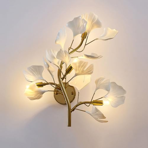 LOGT LED Baumzweig Wandlampe Blatt Design Innen Wandleuchte Gold G9 28W 3000K/4500k/6000K 3 Lichtfarbe Metall Acryl Florentiner Wandbeleuchtung für Schlafzimmer Nachttisch Wohnzimmer Flur