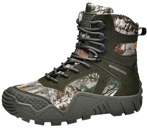 CHICMARK Botas de combate duraderas para hombre, botas de caza, antideslizantes, impermeables, para senderismo y trekking, para aventuras, verde camuflaje., 44 EU