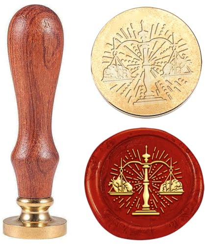 Hobbspring 1 Stück Waage Wachs Siegelstempel Herz und Gehirn Vintage Wachs Siegelstempel Geschenk für Weihnachten 30mm Abnehmbarer Messingkopfstempel Mit Holzgriff Für Umschläge Hochzeitsverzierung