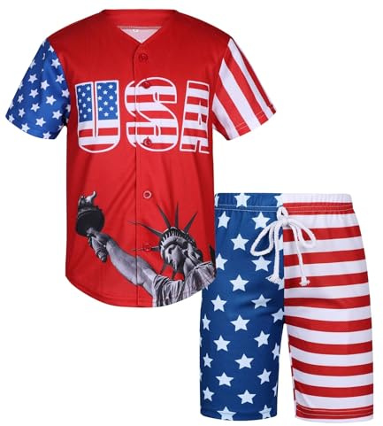 Kids American Flag Patriotic USA Baseball Jerseys Statue of Liberty USA Eagle Sports Shirt & Shorts Outfits