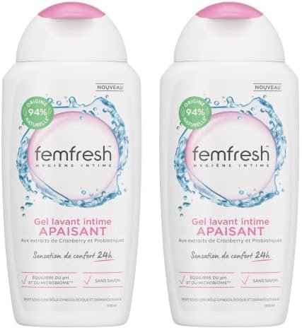 Femfresh - Gel Lavant Intime Apaisant, aux extraits de Cranberry & Probiotiques, Sensation de confort 24h - 250ml (Lot de 2)
