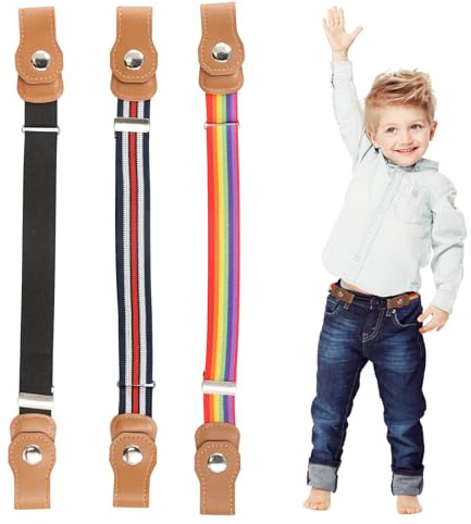 Amexo 3 Pezzi Bambini Cintura Elastica Senza Fibbia per Pantaloni Jeans Vestito 37-57cm Regolabile