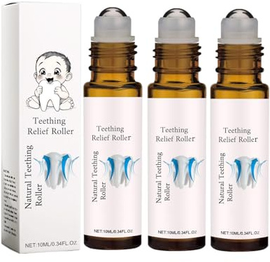 Rodillo de dentición, aceite de rodillo de dentición, rodillo natural para aliviar la dentición para bebés, rodillo de alivio del dolor de dentición, reduce las molestias de la dentición (3 piezas)