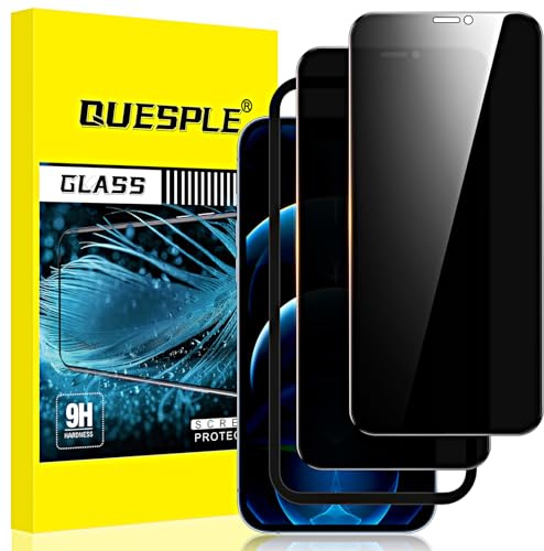QUESPLE 2 Stück Panzer Schutz Glas, Sichtschutz für iPhone 12 Pro Max 6,7, Anti-Spähen Privatsphäre Schutzfolie, Frei von Kratzern, 9H Härte Temperglas