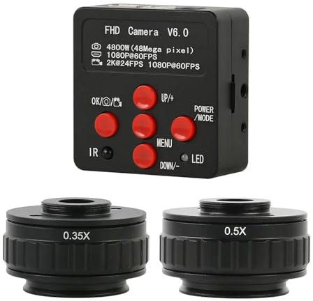 Microscope Caméra vidéo numérique 1080P 4K 2K 48mp 55mp HDMI USB, loupe + adaptateur de montage 0,5x 0,35xc, objectif adapté au Microscope trinoculaire stéréo(48MP 4K 2K HDMI USB)