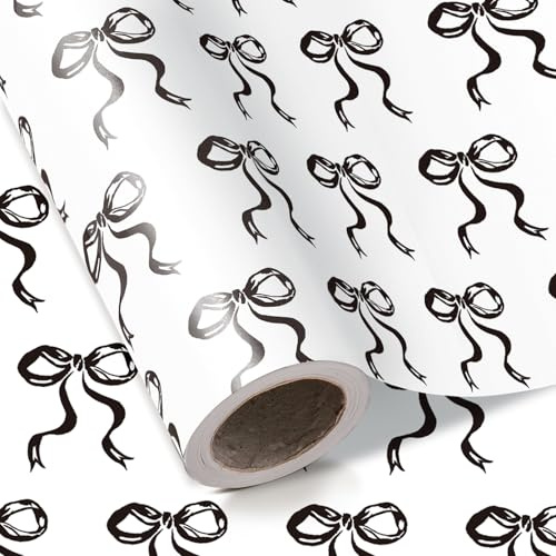WRAPAHOLIC Geschenkpapierrolle mit schwarzer Schleife – Mini-Rolle – 43,2 cm x 5,2 m – Geschenkpapier mit kokette Schleife, perfekt für Geburtstag, Hochzeit, Brautparty